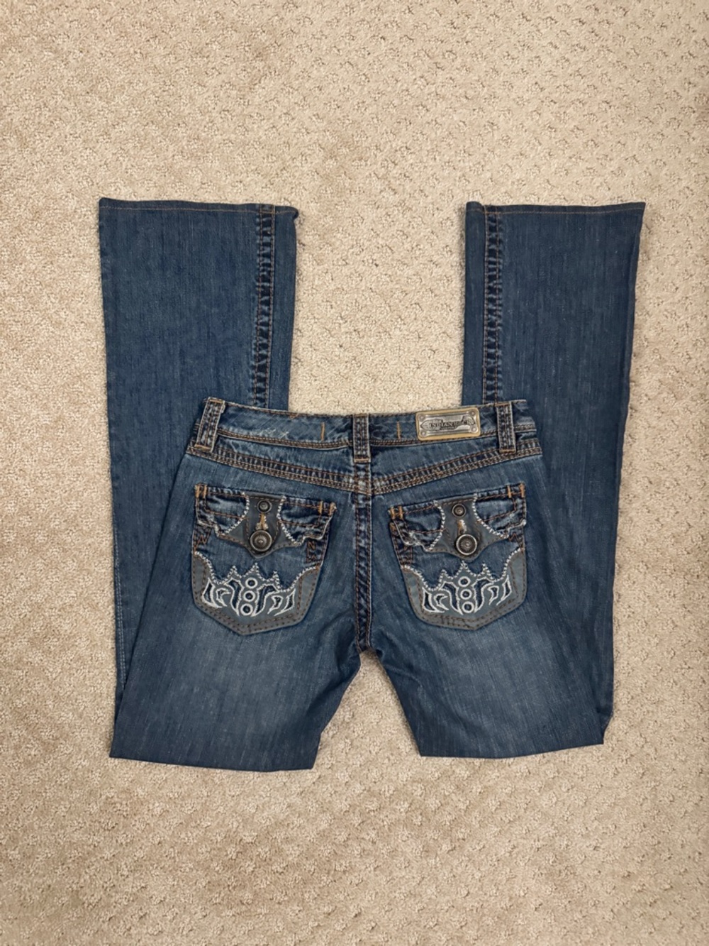 Women's Dark Blue Embroidered Back-Pocket Boot Cut Jeans